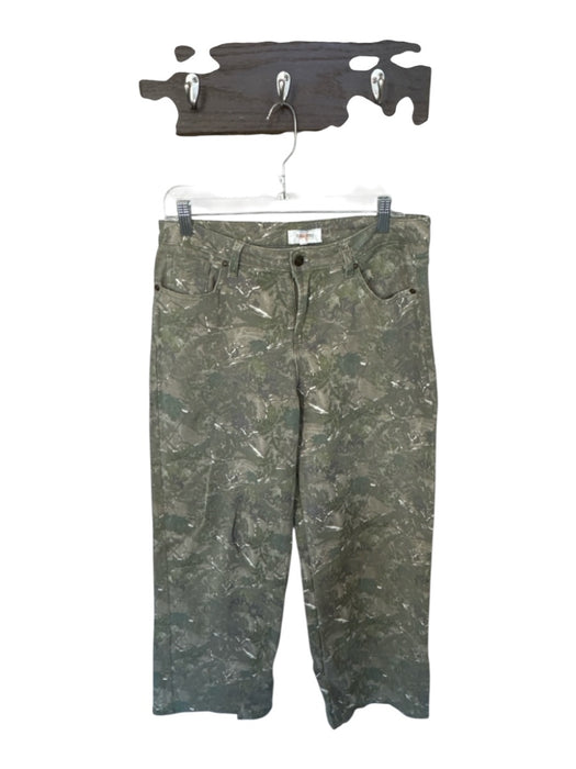 Cali 1850 Size 7 Green & White Cotton High Waist Camo Wide Leg Jeans Green & White / 7