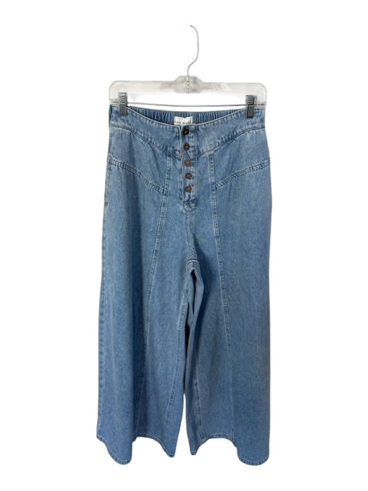 Miou Muse Size S Light Wash Cotton High Waist Button Fly Wide Leg Jeans Light Wash / S