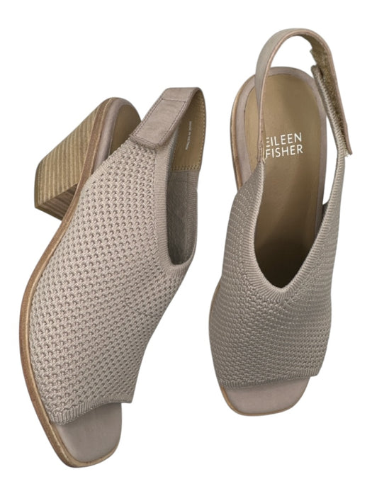 Eileen Fisher Shoe Size 8.5 Taupe Canvas Perforated Block Heel Sandals Taupe / 8.5