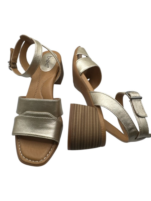 BOC Shoe Size 8M Brown & Gold Leather Metallic Block Heel Ankle Strap Sandals Brown & Gold / 8M