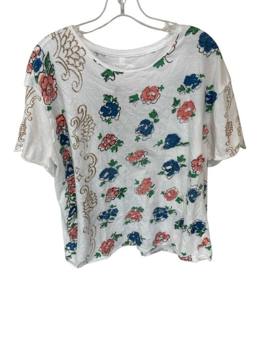 We The Free Size S Blue & Peach Cotton Short Sleeve Flowers Top Blue & Peach / S