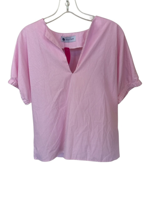 Caryn Lawn Size One Size Pink & White Cotton Short Balloon Sleeve Striped Top Pink & White / One Size