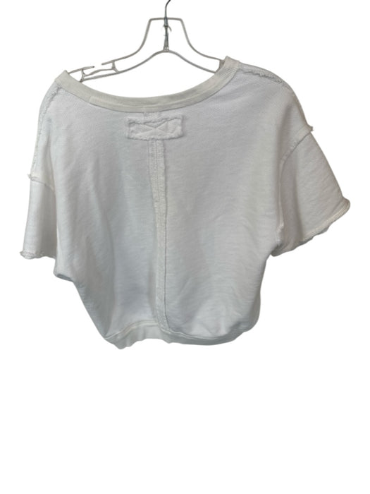 We The Free Size M Ivory Cotton Short Sleeve Raw Hem V Neck Top Ivory / M