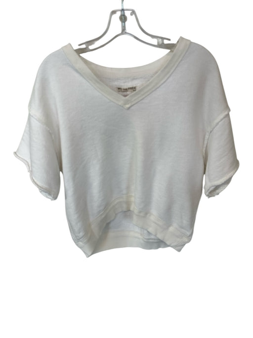 We The Free Size M Ivory Cotton Short Sleeve Raw Hem V Neck Top Ivory / M