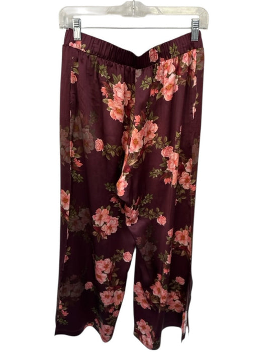Johnny Was Size S Maroon & Pink Silk Elastic Waist Flowers Wide Leg Pants Maroon & Pink / S