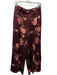 Johnny Was Size S Maroon & Pink Silk Elastic Waist Flowers Wide Leg Pants Maroon & Pink / S