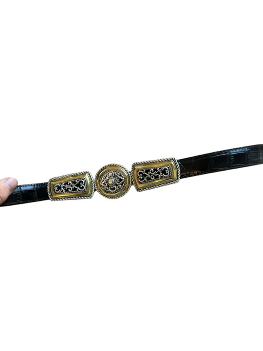 Brighton Brown & Black Leather Croc Embossed Reversable Belts Brown & Black / L