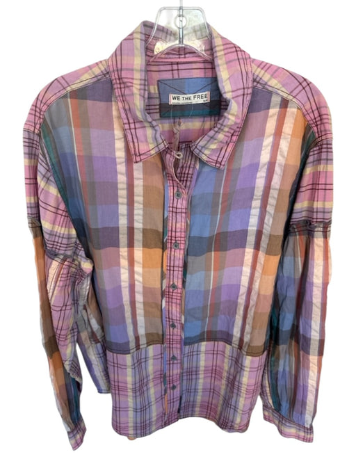 We The Free Size S Pink & Orange Cotton Long Sleeve Plaid Button Down Top Pink & Orange / S