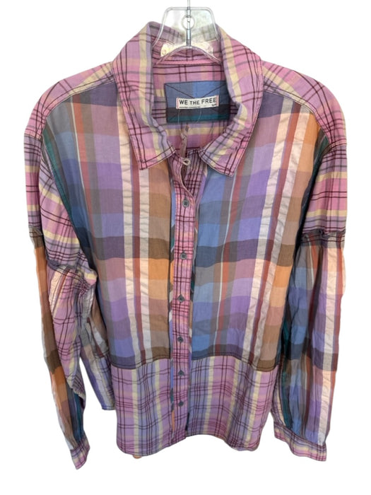 We The Free Size S Pink & Orange Cotton Long Sleeve Plaid Button Down Top Pink & Orange / S