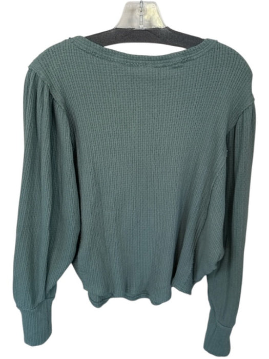 Free People Size M Sage green Cotton Blend Long Sleeve Waffle Buttons Top Sage green / M