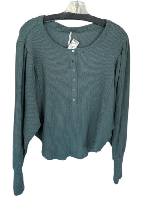 Free People Size M Sage green Cotton Blend Long Sleeve Waffle Buttons Top Sage green / M