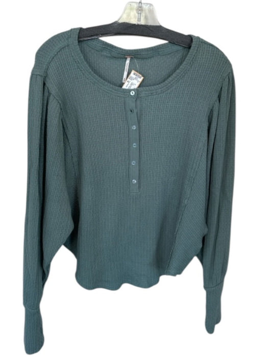 Free People Size M Sage green Cotton Blend Long Sleeve Waffle Buttons Top Sage green / M