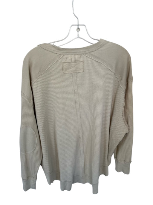 We The Free Size S Cream Cotton Blend Long Sleeve Lines Top Cream / S