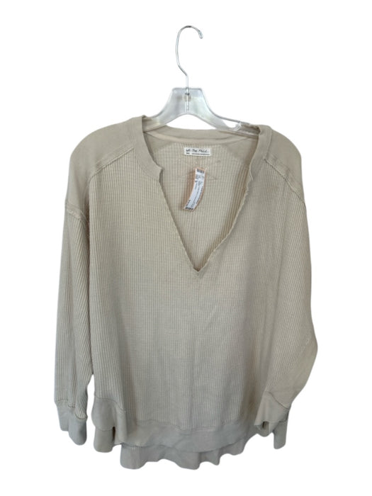 We The Free Size S Cream Cotton Blend Long Sleeve Lines Top Cream / S