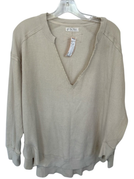 We The Free Size S Cream Cotton Blend Long Sleeve Lines Top Cream / S