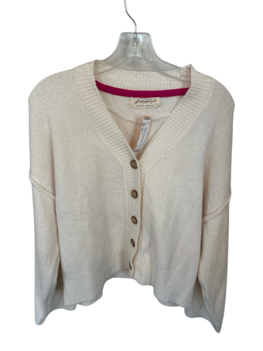 Free People Size XS Cream Cotton Blend Long Sleeve Buttons Cardigan Sweater Cream / XS