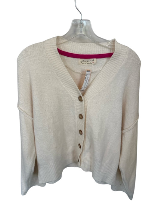 Free People Size XS Cream Cotton Blend Long Sleeve Buttons Cardigan Sweater Cream / XS