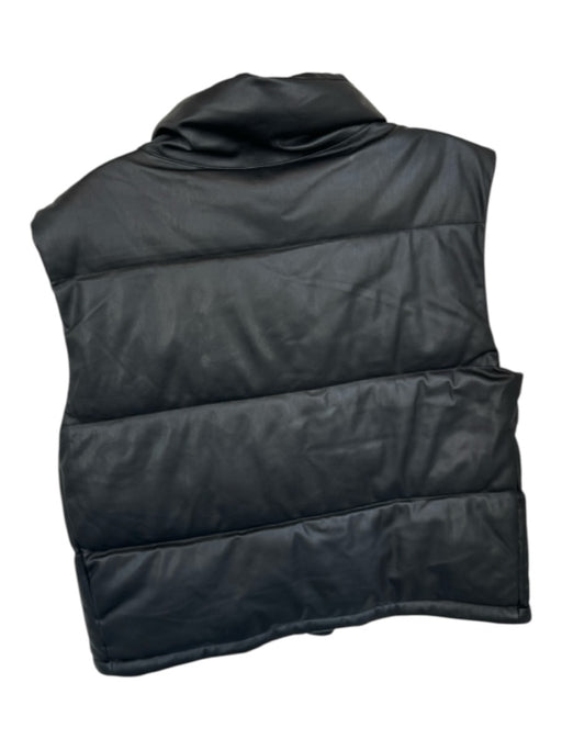 7 For All Mankind Size M Black Vegan Leather Full Zip Puffer Vest Black / M