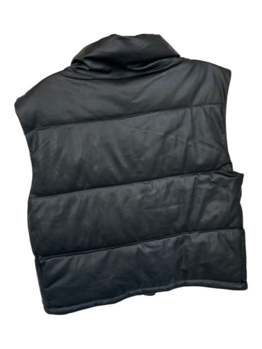 7 For All Mankind Size M Black Vegan Leather Full Zip Puffer Vest Black / M