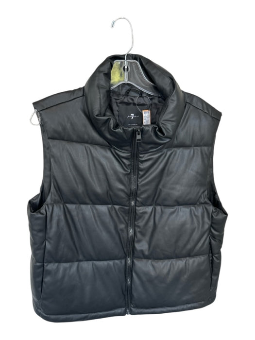7 For All Mankind Size M Black Vegan Leather Full Zip Puffer Vest Black / M