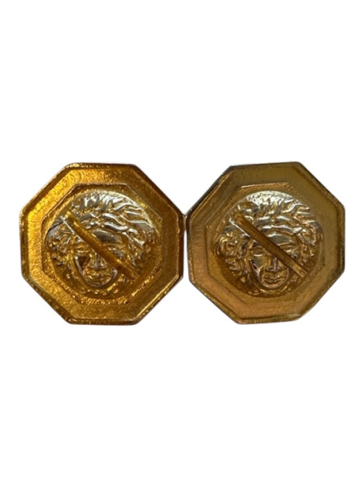 Versace Gold Metal Octagonal Medusa Clip On Earrings Gold