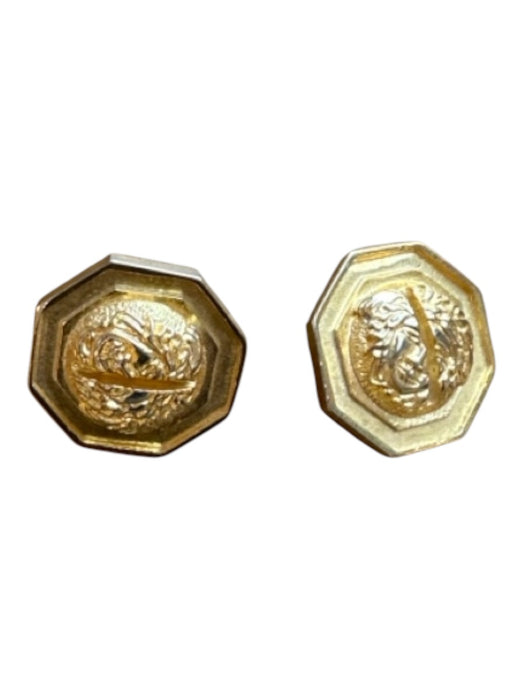 Versace Gold Metal Octagonal Medusa Clip On Earrings Gold