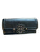Tory Burch Black & Gold Leather Front Flap Pebbled Logo Wallets Black & Gold