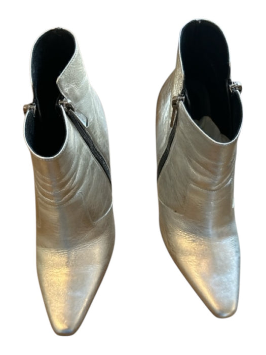 Balmain Shoe Size 38.5 Silver Leather Metallic Block Heel Side Zip Ankle Booties Silver / 38.5