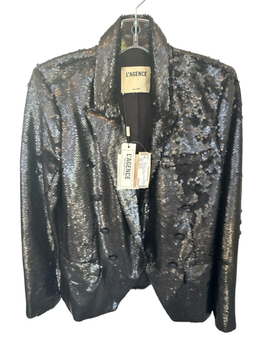 L'agence Size Est M Black Sequin Long Sleeve Double Breast Blazer Jacket Black / Est M