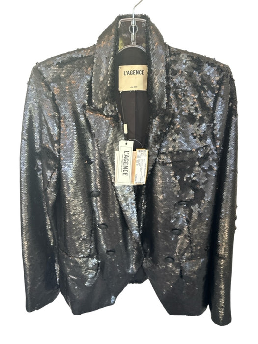 L'agence Size Est M Black Sequin Long Sleeve Double Breast Blazer Jacket Black / Est M