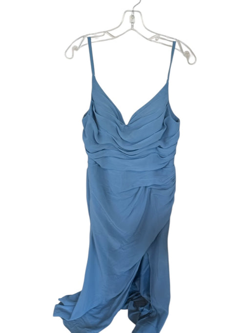 Azazie Size 14 Blue Polyester Spaghetti Strap Pleat Detail Padded Back Zip Gown Blue / 14