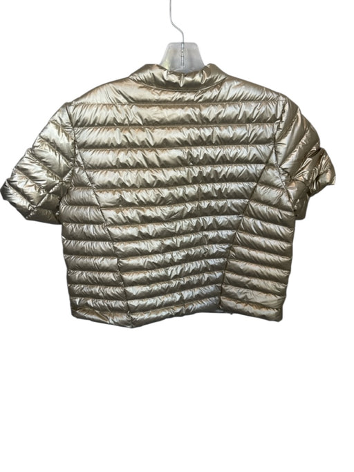 J. McLaughlin Size L Gold Nylon Puffer Down Short Sleeve Snap button Jacket Gold / L