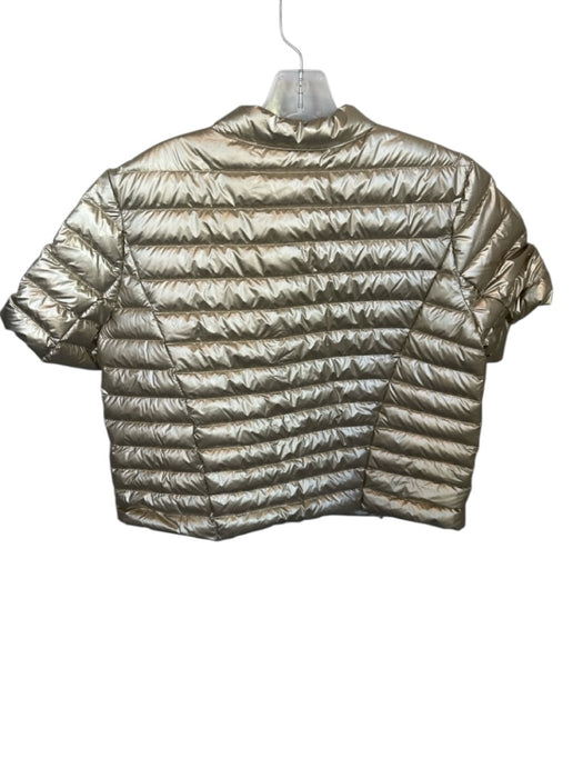 J. McLaughlin Size L Gold Nylon Puffer Down Short Sleeve Snap button Jacket Gold / L