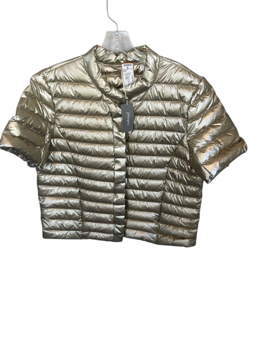 J. McLaughlin Size L Gold Nylon Puffer Down Short Sleeve Snap button Jacket Gold / L