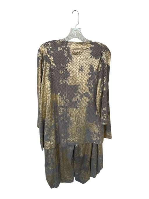 Alembika Size 3/L Gray & Gold Vegan Suede Elastic Waist Metallic Pant Set Gray & Gold / 3/L