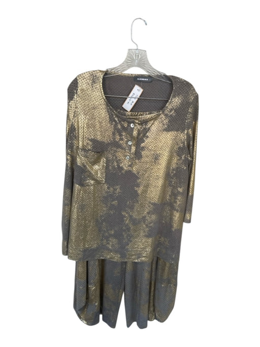 Alembika Size 3/L Gray & Gold Vegan Suede Elastic Waist Metallic Pant Set Gray & Gold / 3/L