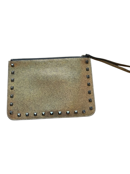 Rebecca Minkoff Gold & Black Leather Iridescent Studded Zip Close Clutch Bag Gold & Black / S