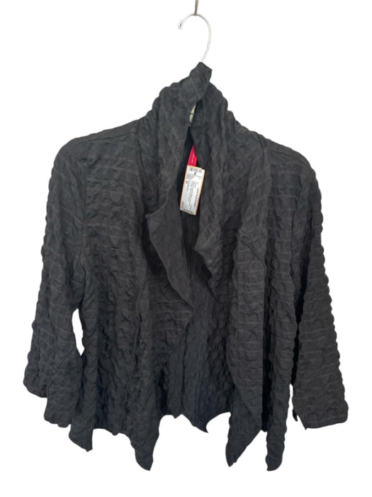 IC Collection Size M Black Polyester Blend Long Sleeve Crinkle Open Front Jacket Black / M