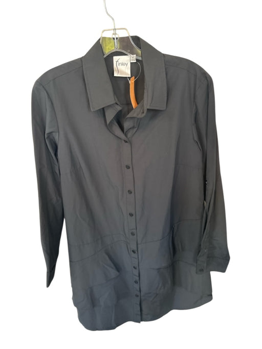 Finley Size M Black Cotton & Polyamide Long Sleeve Button Down Collar Dress Black / M