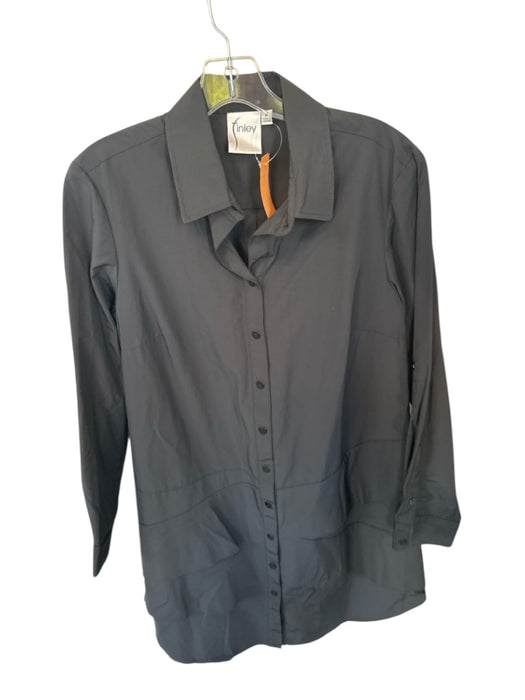 Finley Size M Black Cotton & Polyamide Long Sleeve Button Down Collar Dress Black / M
