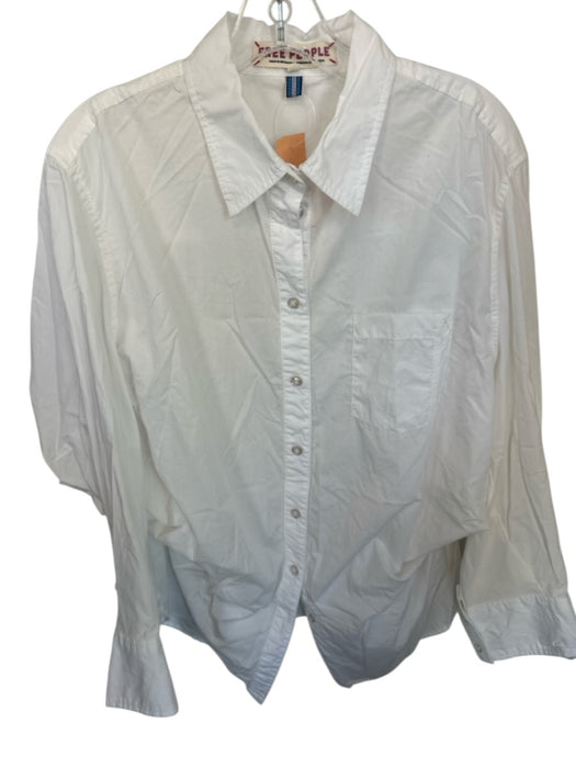 Free People Size S White Cotton Long Sleeve Button Down Poplin Top White / S