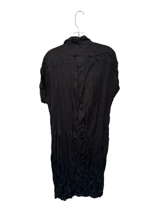 Alembika Size 3/L Black Polyester Short Sleeve Crinkle Collar Buttons Dress Black / 3/L