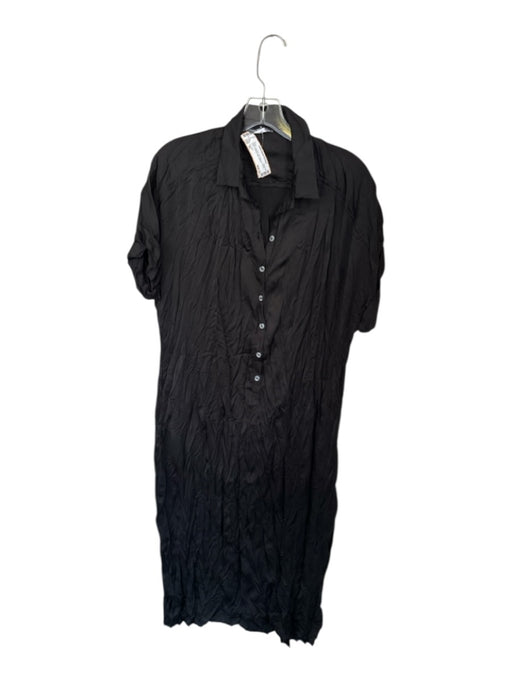 Alembika Size 3/L Black Polyester Short Sleeve Crinkle Collar Buttons Dress Black / 3/L