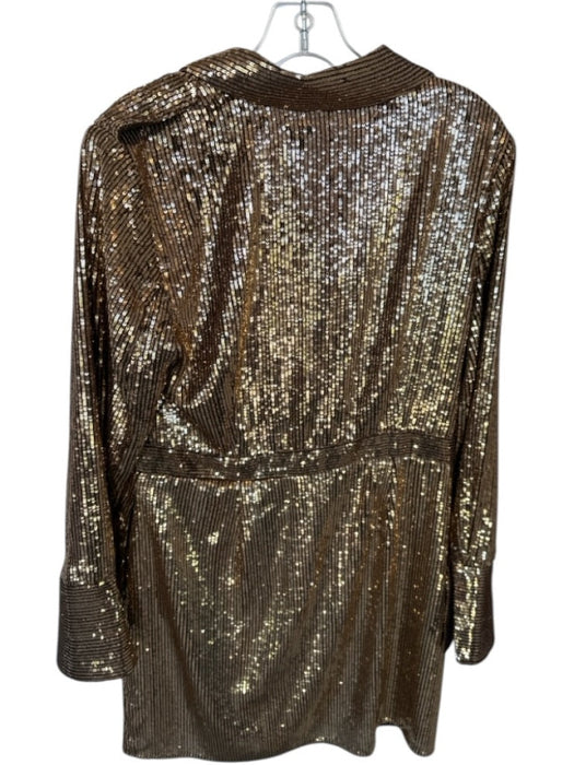 Banana Republic Size 10 Gold Sequin Long Sleeve Button Down Front Pockets Dress Gold / 10