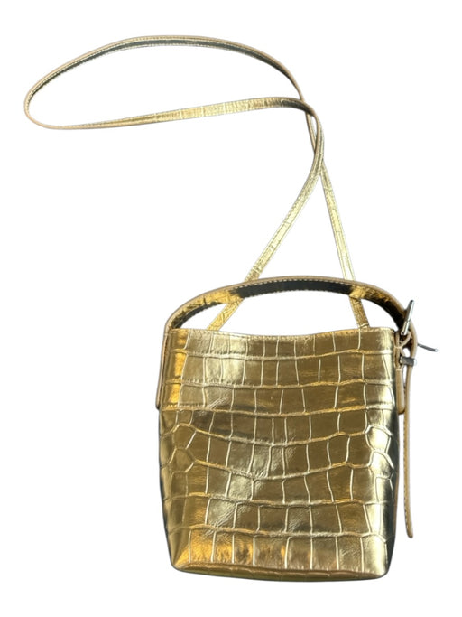 Madewell Gold Leather Croc Embossed Metallic Crossbody Bucket Bag Gold / S
