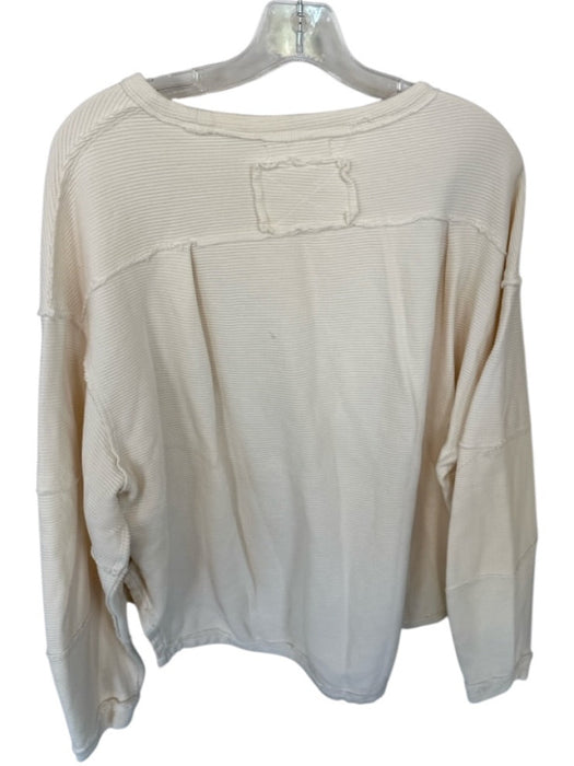 We The Free Size S Cream Cotton Long Sleeve Waffle V Neck Oversize Top Cream / S