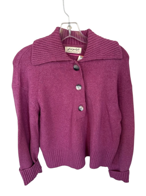 Free People Size XS Purple Cotton Blend Collar Half Button Knit Sweater Purple / XS