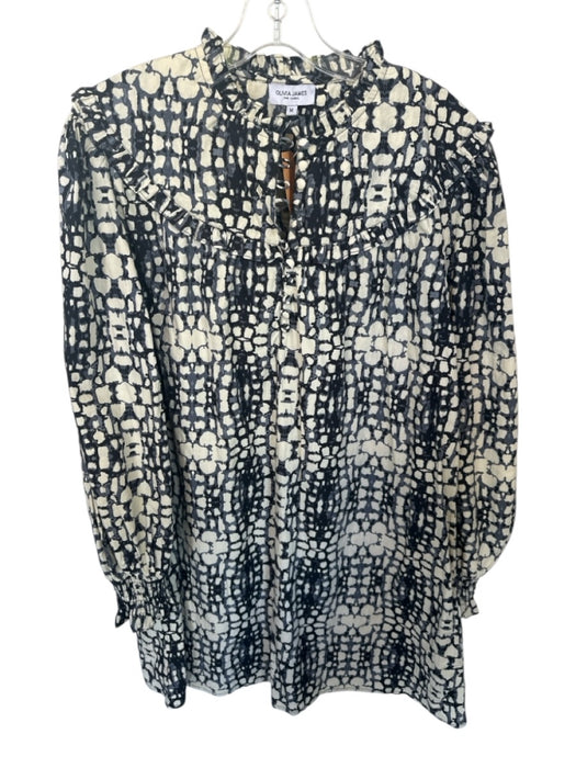 Olivia James Size M Cream & Navy Cotton Long Balloon Sleeve Squares Dress Cream & Navy / M