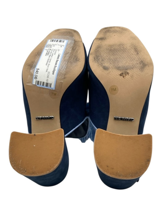 Gianni Bini Shoe Size 7 Blue Leather Suede Block Heel Tassels Mule Sandals Blue / 7
