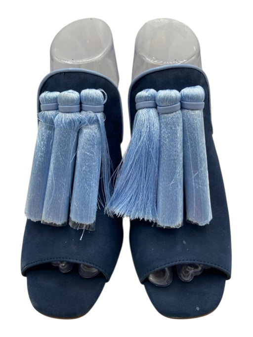 Gianni Bini Shoe Size 7 Blue Leather Suede Block Heel Tassels Mule Sandals Blue / 7